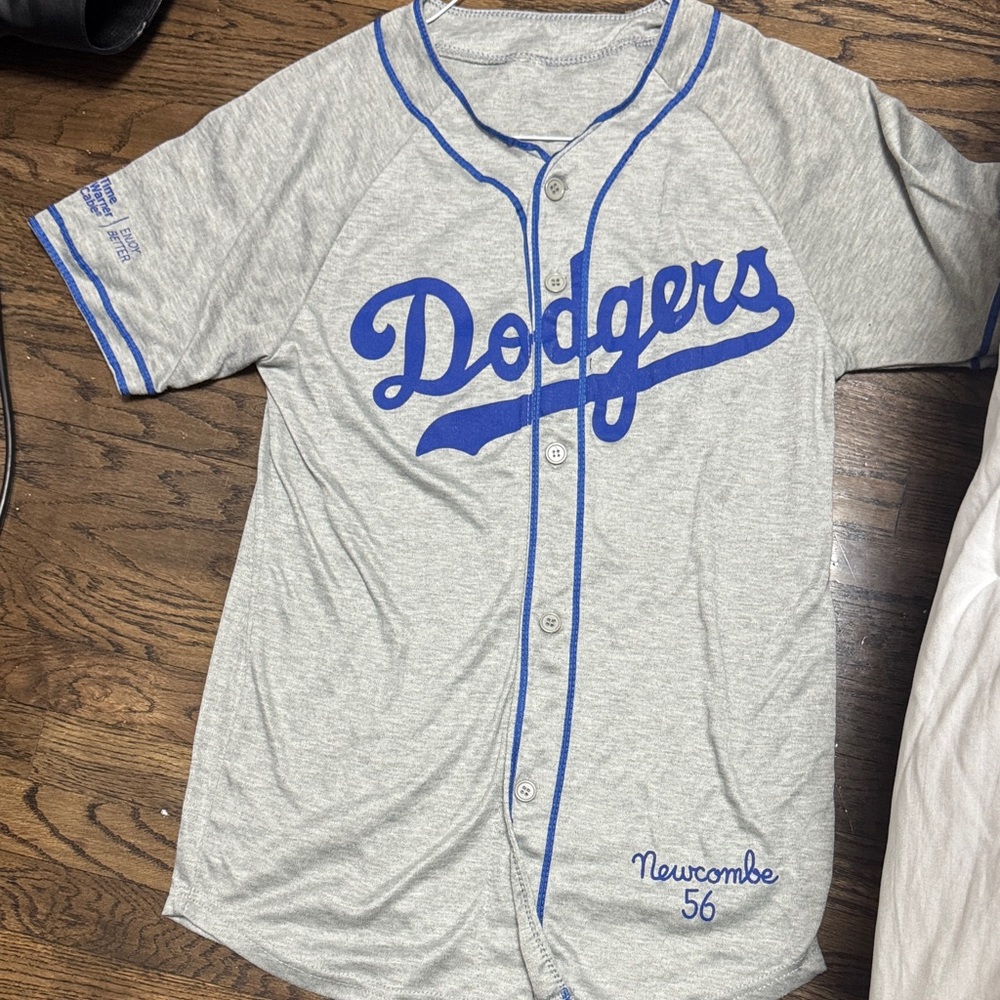Brooklyn Dodgers Gray and Blue Men's Jersey Newcombe 56